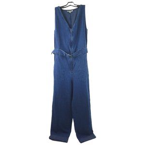 Rachel Comey Denim Jumpsuit Womens Size 4 Front Zip Belted Cuffed Hem Sleeveless